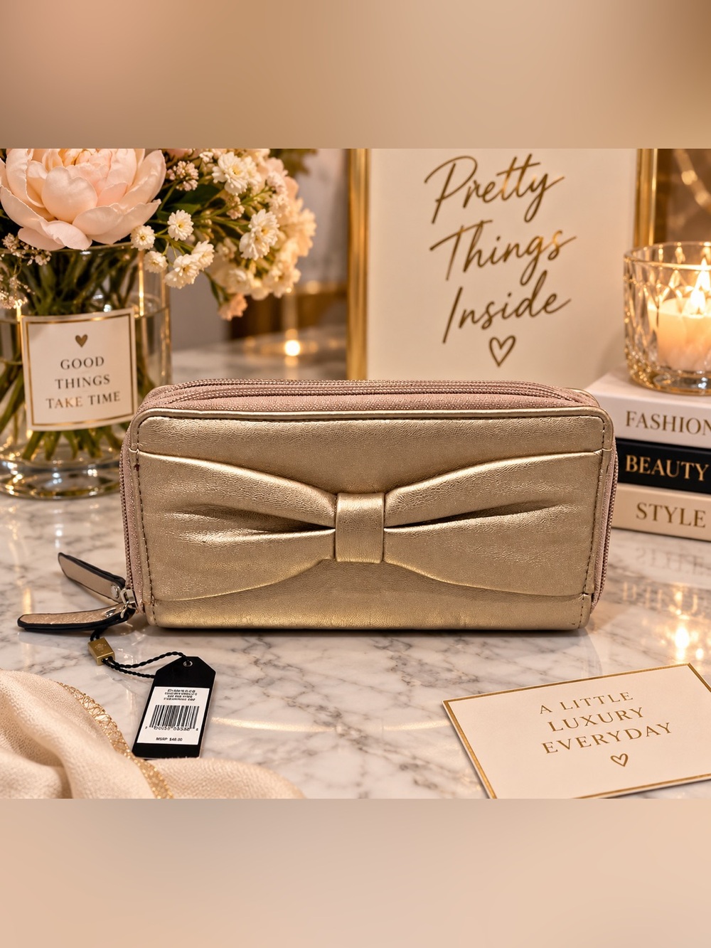 ✨ NWT MAX STUDIO Metallic Gold Bow Wallet ✨